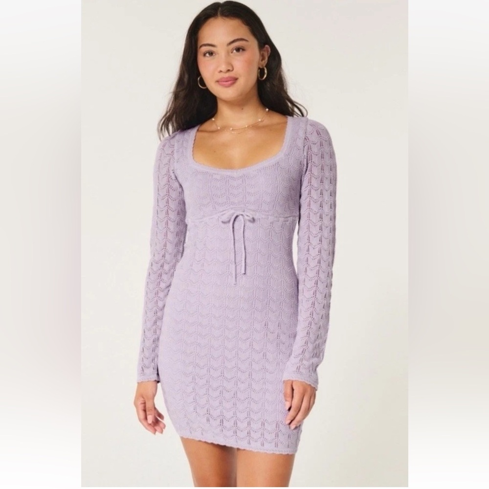 Vintage Hollister Lavender Dress Knit Long Sleeve Short Casual Boho Women’s S